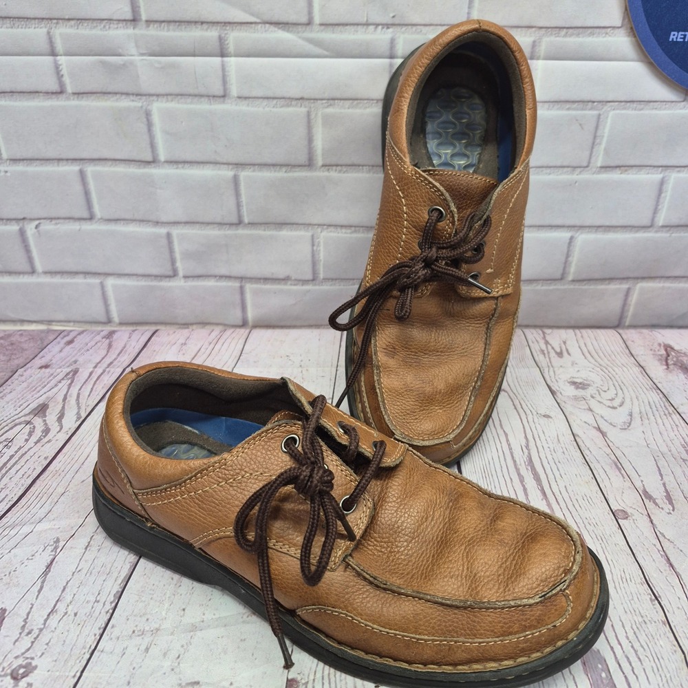 Dr Scholls Warner Mens Tan Brown Leather Moc Toe Lace Up‎ Oxford Shoes 9.5